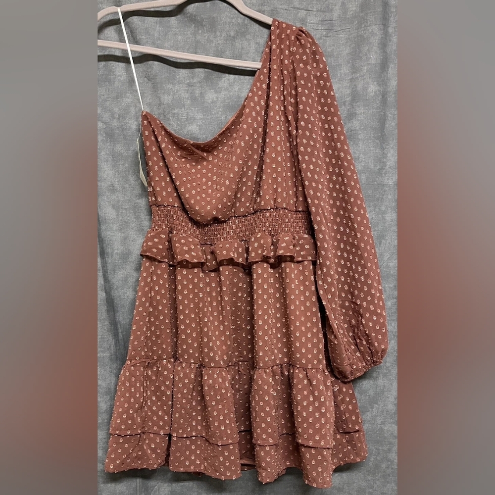 NEW Altar'd State Elegant One-Shoulder Brown Dress - Picture 8 of 8